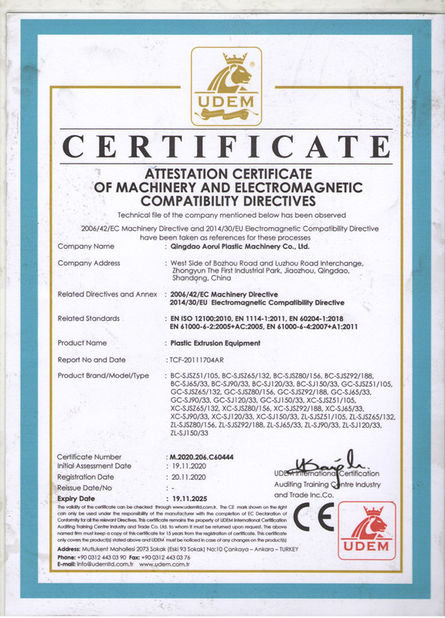Çin QINGDAO AORUI PLASTIC MACHINERY CO.,LTD1 Sertifikalar